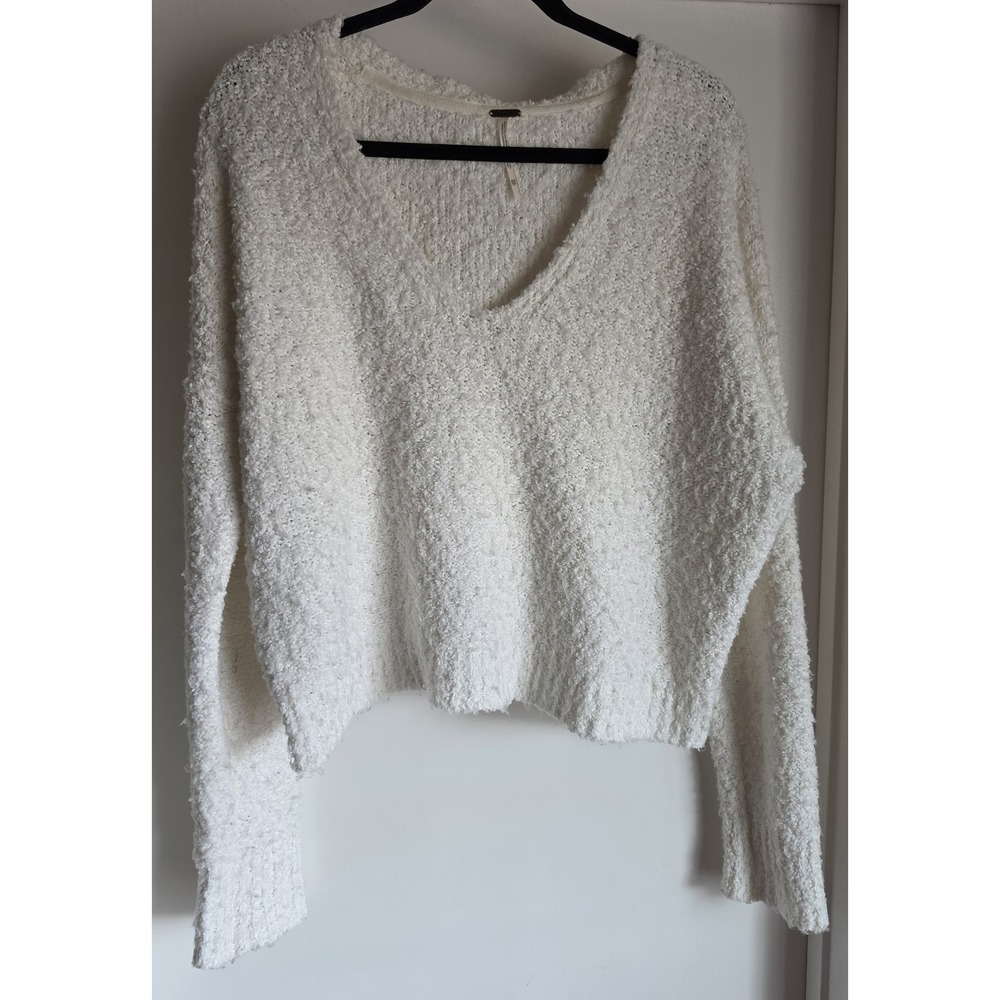 Free People Sweater XS White V-Neck Long Sleeve Casual Pullover Top Knit